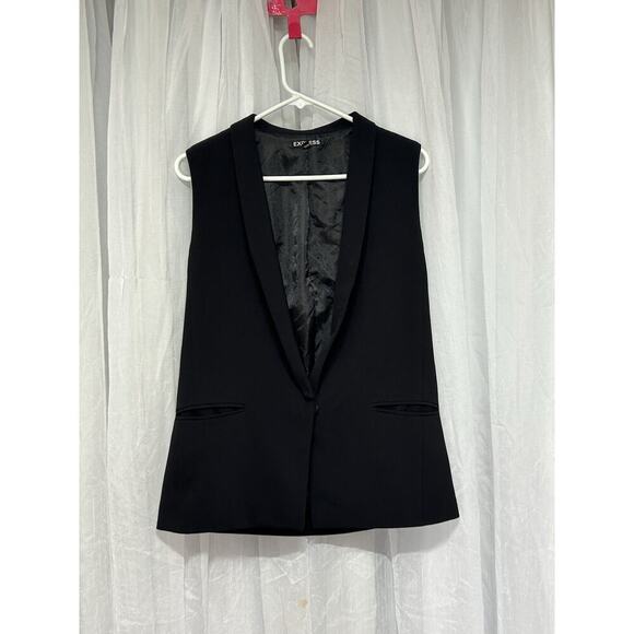 Express Vest Women's Black Sleeveless Blazer Long Career Office Size 4 Boss Babe - Picture 1 of 7